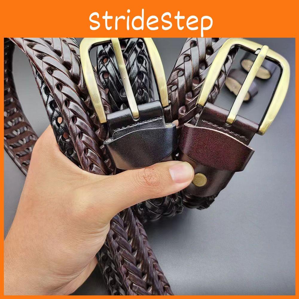 Vintage Leather Belt For Men With Mesh Pattern And Antique Buckle For Casual Wear