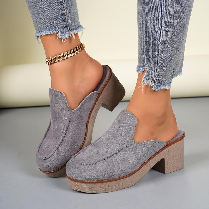 Модные шлепанцы на платформе с блочным каблуком, обтянутые замшей, женская мода, круглый носок, глубокий вырез, замшевые, противоскользящие, износостойкие, полузакрытые