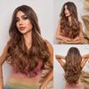 Long Wavy Synthetic Wigs Ombre Brown  Hair Wigs Highlight  for Women Cosplay Daily Party Dating Heat Resistant Fiber Wig