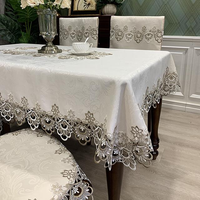 Tablecloth Rectangle Luxury Embroidery Lace Round Table Cover Flower Elegant Hollow Out Table Dining Cloth Table Flag Towels