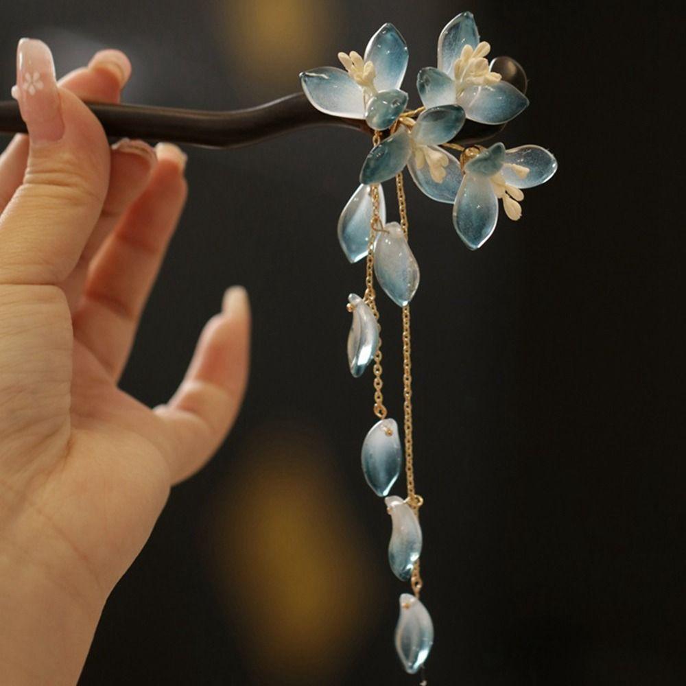 Flower Hanfu Hairpin Chinese Style Wooden Hair Stick Antique   for Women