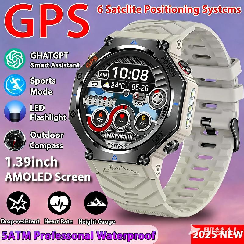 Умные часы GPS с ИИ ChatGPT, водонепроницаемость 5 ATM, Bluetooth-звонки, встроенный компас, альтиметр, барометр, спортивные часы со светодиодным фонариком