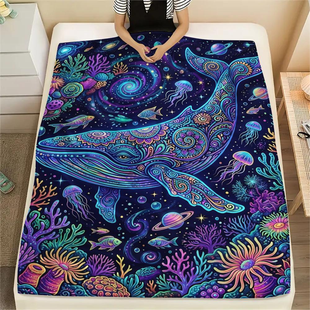 Colorful Line Marine OrganismsPrint Flannel Blanket,High quality Comfortable for All Seasons,Home Decor,Warmth and Comfort,Perfect for Christmas Gifts
