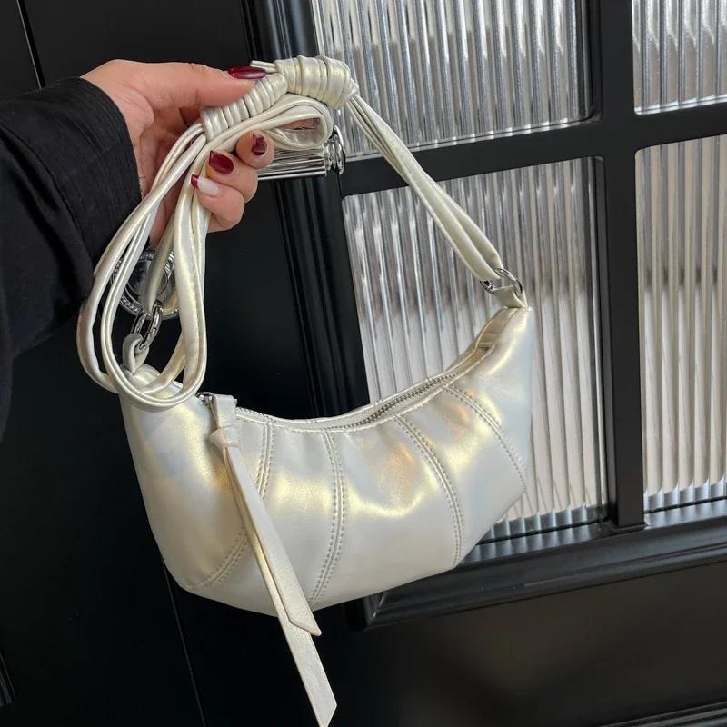 Сумки через плечо из искусственной кожи в форме рога, простые, универсальные, на молнии, супер крутые, изысканные, полумесяц, женские сумки через плечо, модный новый стиль