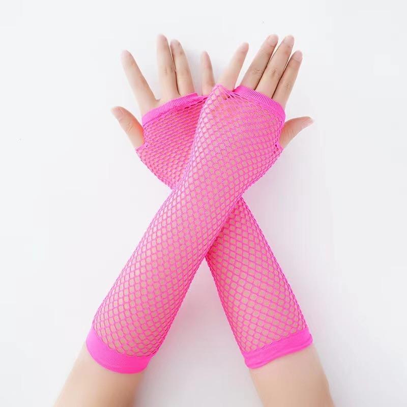 Black Neon Fishnet Fingerless Long Gloves Arm Cuff Party Wear Fancy Dress for Women Sexy Girls Punk Goth Dance Party Mesh Gloves