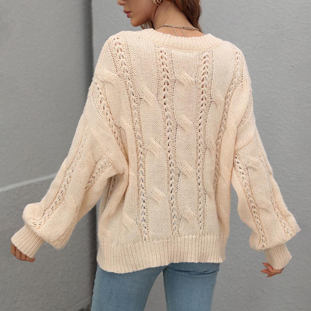 Женский И Зимний Однотонный Вязаный Свитер-Пуловер с Круглым Вырезом и Длинным Рукавом