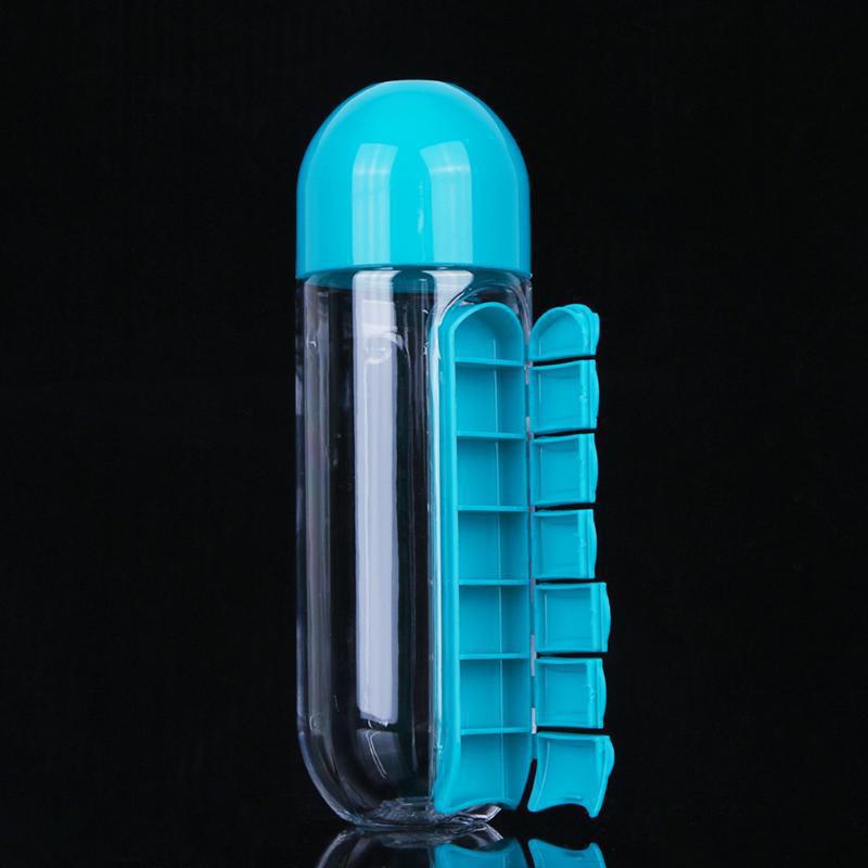 Multifunctional Water Bottle with 7-Day Pill Organizer - Portable and Convenient for Outdoors