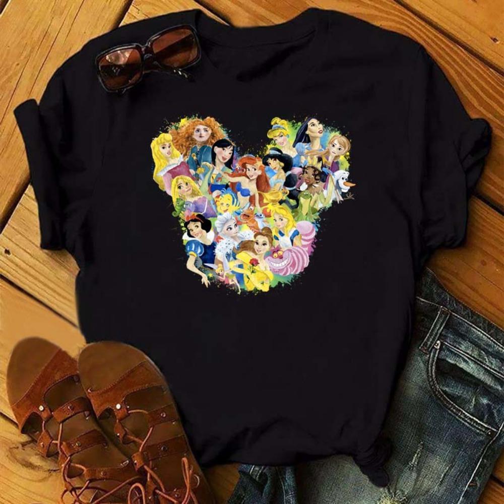 Kawaii Clothes Disney Princess Women T Shirt Tops Harajuku Cartoon Graphic Ladies Tees Cute T-shirt Female T Shirts