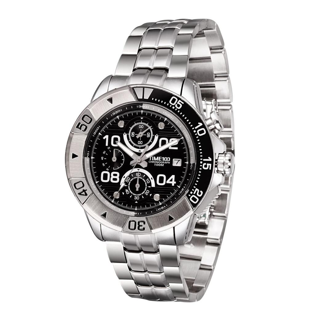 Часы TIME100 на батарейках, спортивные, легкие в использовании, с серебристо-черным циферблатом, мужские, часы, водонепроницаемые, часы, чтение, аналоговые, мужские, корпус,