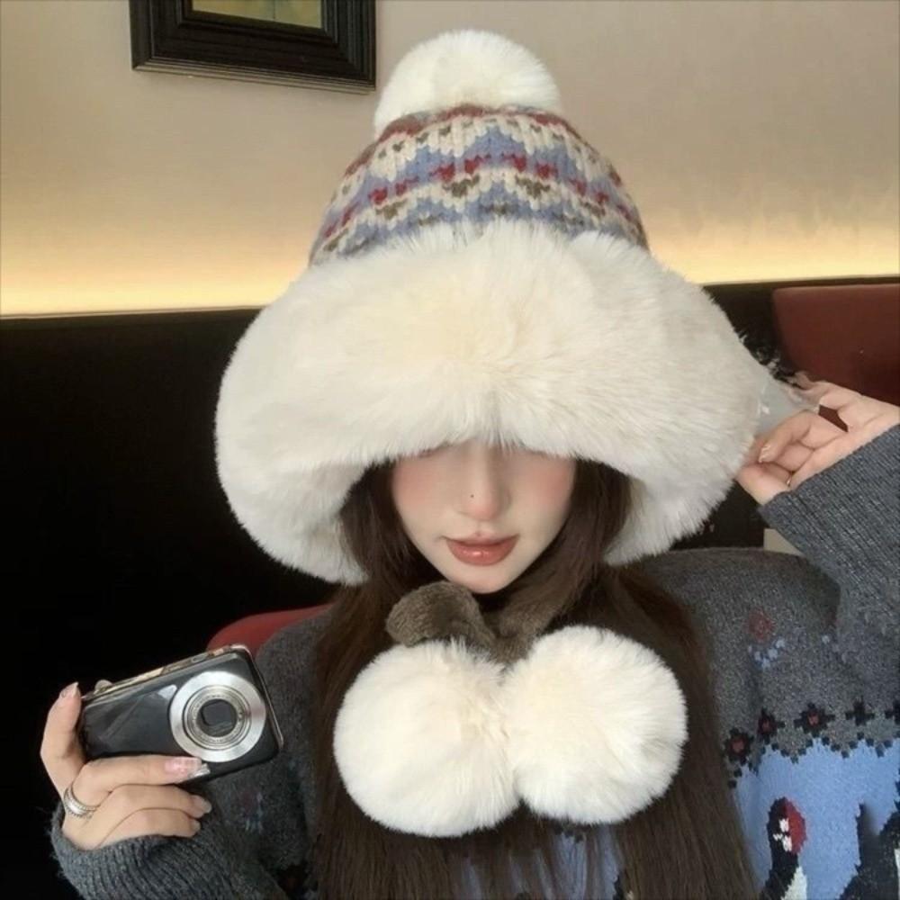 Warm Ear Protection Hat Windproof Pullover Beanie Hat Fashion Knitted Plush Hat Outdoor