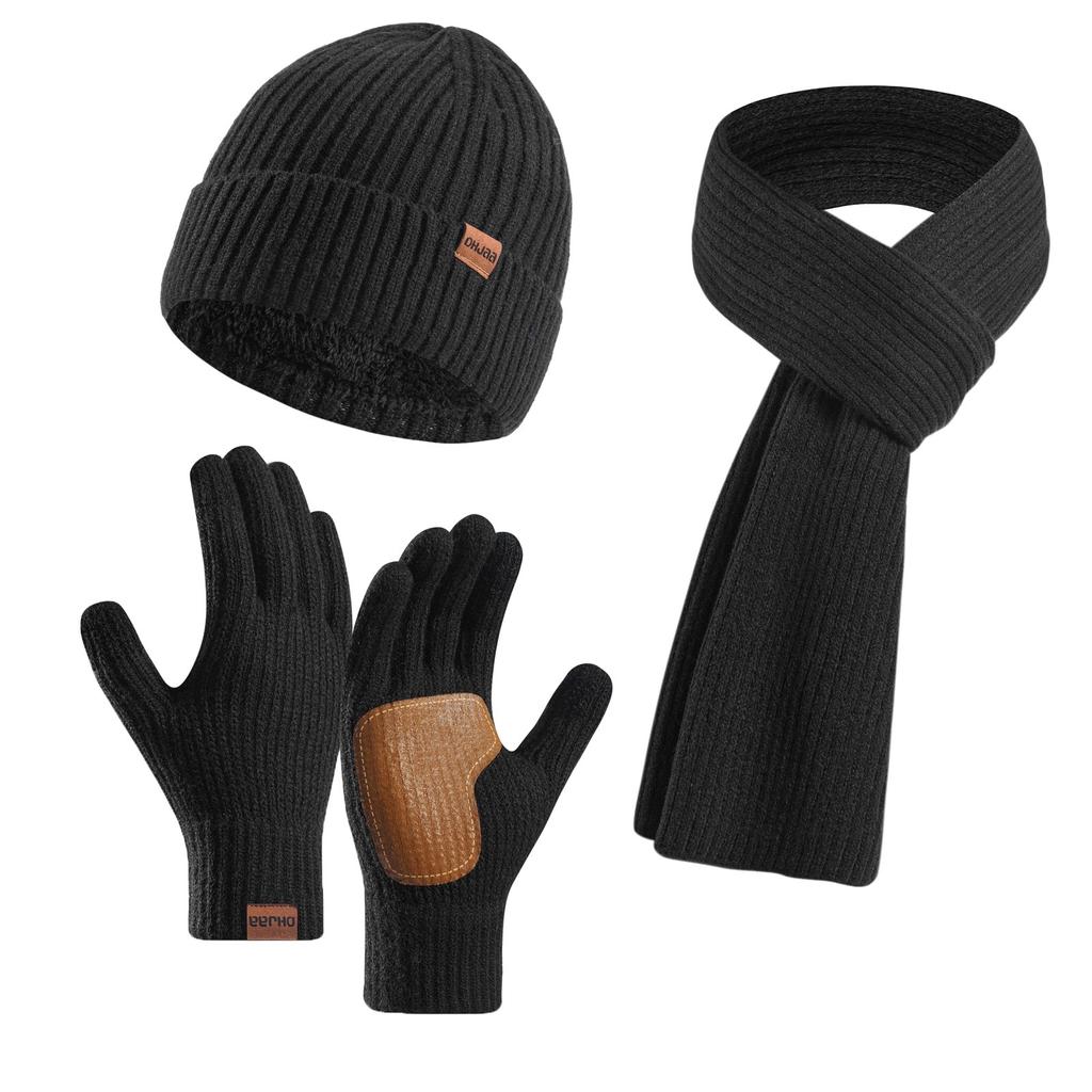Couple Style Warm Wool Hat Knitted Plus Velvet Thickened Adult Hat Scarf Gloves Three-piece Set