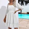 Летние женские платья с квадратным воротником в богемном стиле с рюшами и эластичной резинкой на талии выше колена, мини-платье с половиной рукавов, пуловер Mujer Vestidos