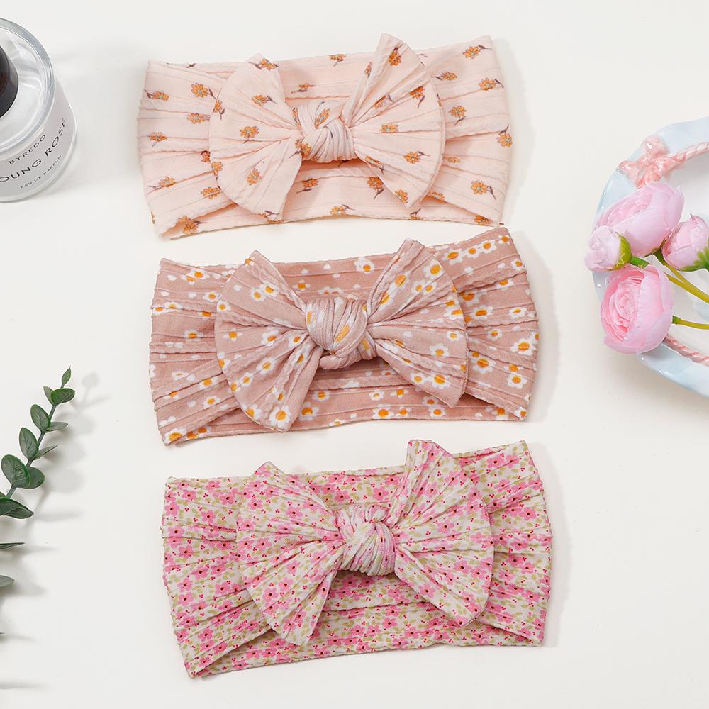 Cute Bowknot Baby Headbands Soft Elastic Nylon Girl Hairbands Solid Color Bow Turban Sunflower Headwear Hair Accessorie