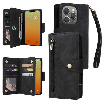 Чехол-кошелек на молнии для iPhone 15 14 13 12 11 Pro Max Mini XS XR X 7 8 Plus SE Слоты для карт Ремешок Кожаная обложка