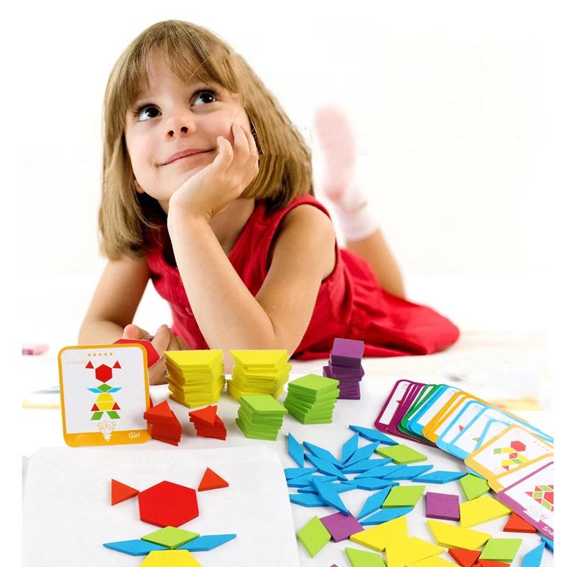Геометрический пазл Сортер форм Деревянные блоки Развивают воображение Безопасные магнитные пазлы Танграм Геометрический цвет Раннее образование