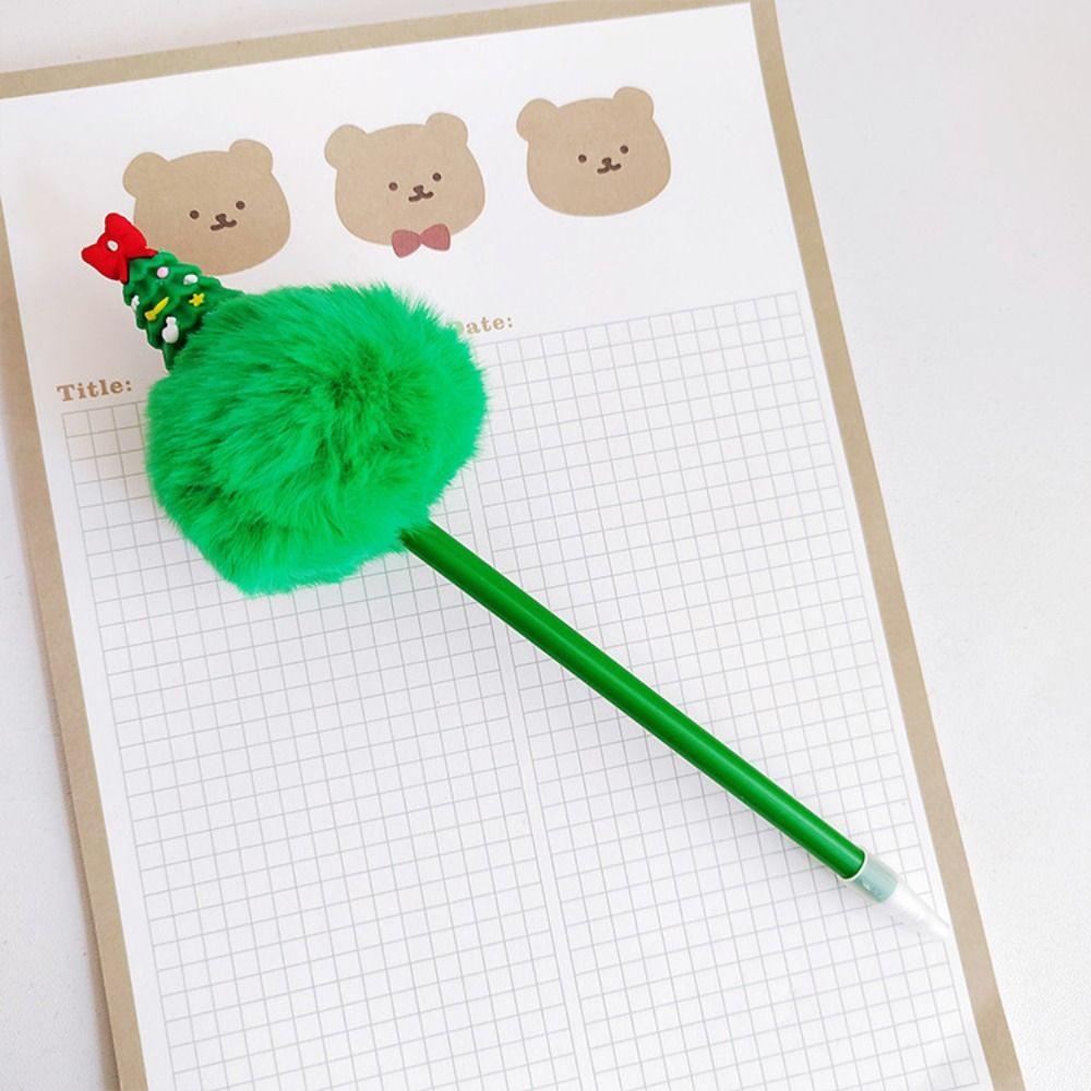 Плюшевая шариковая ручка Санта-Клауса, разноцветные рождественские плюшевые ручки, школьные принадлежности