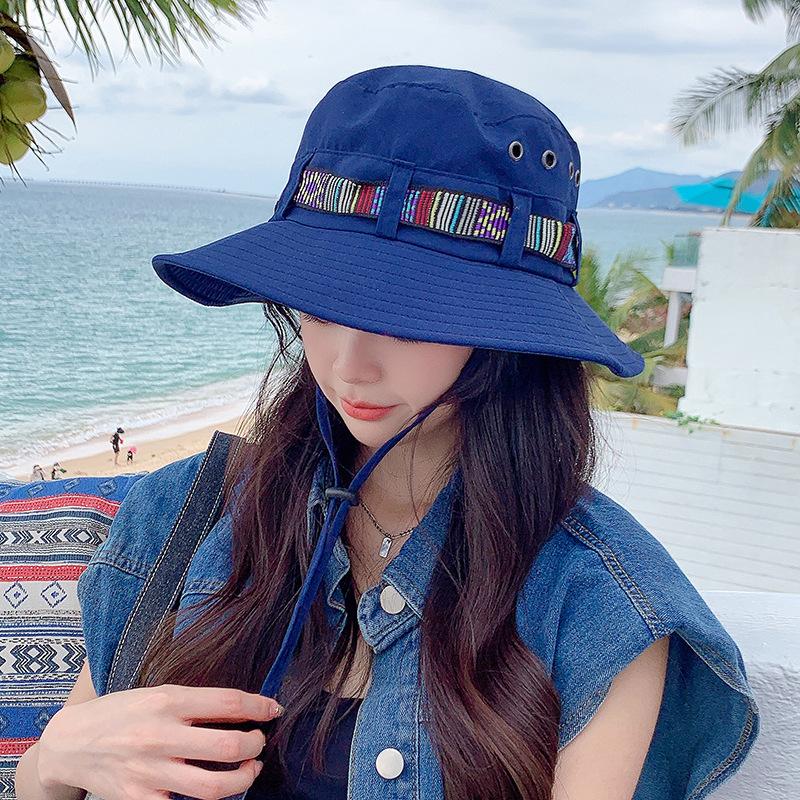 New color bar mountaineering hat women's summer fashion versatile shopping trip sun protection hat wide brim denim sun hat