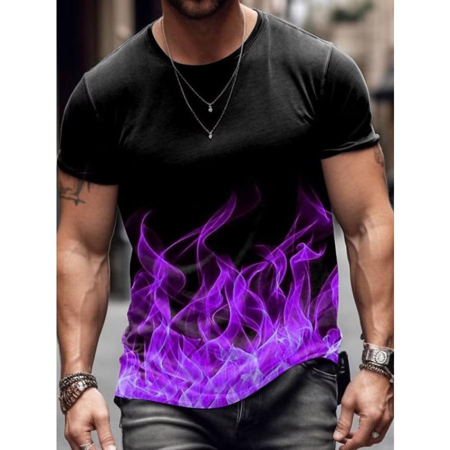 Летняя мужская свободная футболка с короткими рукавами и принтом в виде 3D-принта, с градиентным цветом, с круглым вырезом, с надписью «Огонь»