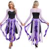 Womens Halloween Twisted Witch Mermaid Cosplay Costumes See Through Mesh Long Sleeve Cascading Ruffle Asymmetrical Dress