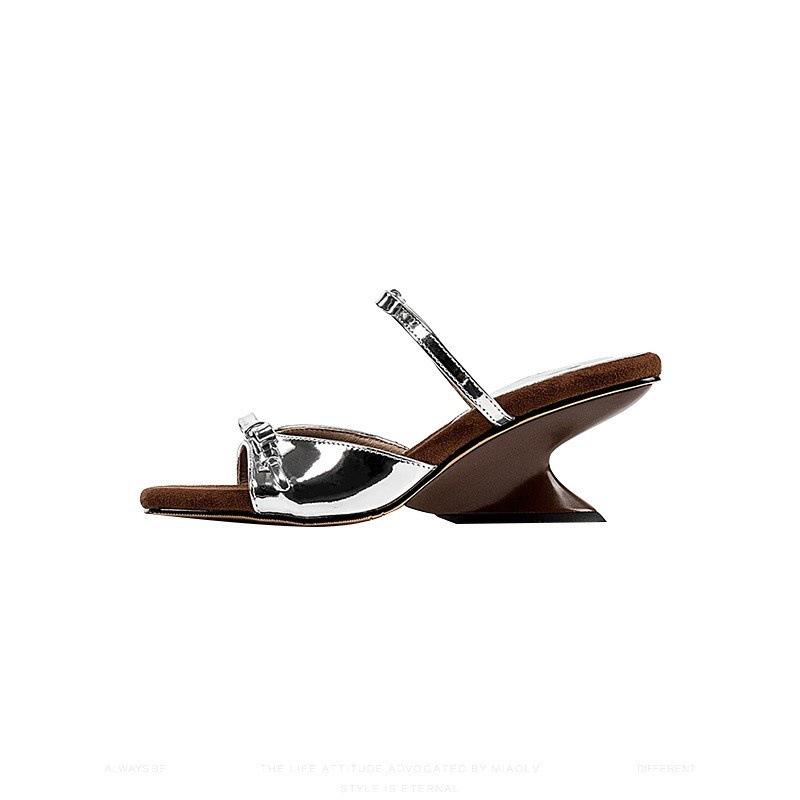 One Word with Wedge Sandals Women's 2025 New Summer French Retro Bow with Skirt and High-heeled Slippers