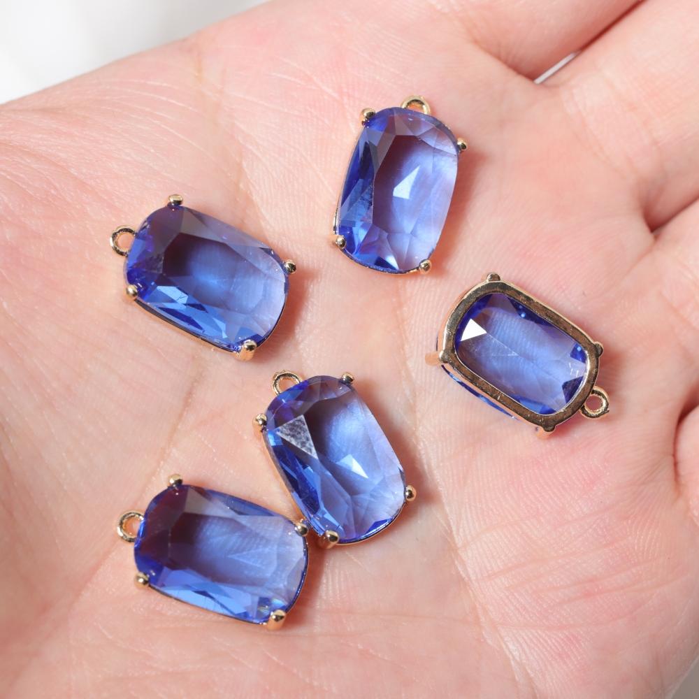 Rectangle Light Purple Synthetic Crystal Copper Charms, Golden Plated DIY Pendants for Earring Necklace Craft Making