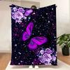 Волшебное одеяло «Ночное небо» - Яркие фиолетовые бабочки, светло-фиолетовые розы, розовые блестки и синие бабочки, Плед с принтом, Каприз