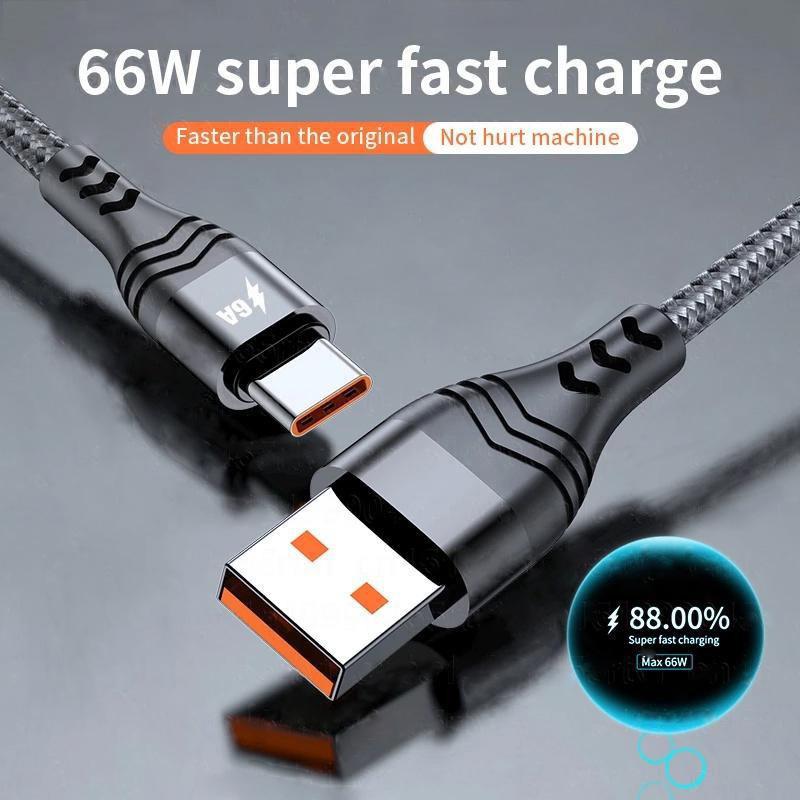 Кабель USB Type C 6A 66W SCP для Huawei Mate 40 Pro 5A Кабель для быстрой зарядки USB C Зарядный кабель Шнур передачи данных для Xiaomi Samsung OPPO 1/2/3M