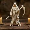 Grim Reaper Statue Gothic Figurine, 3D Printed Hooded with Dark Style Ornament Sickle, Spooky Robe Decoration for Halloween Indoor Home Tabletop Decor