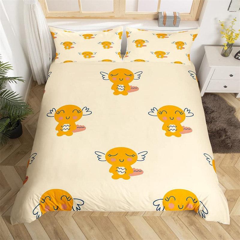 Cartoon Axolotl Duvet Cover Full For Kids Boys Girls Toddlers Kawaii Axolotl Bedding Set Cute Sea Weed Coastal Comforter Cover