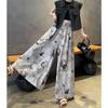 Painting Pants and Skirt for Women In Summer New Pleated Half-body Casual and Versatile High Waist Drooping Wide-leg Skirt and Pants