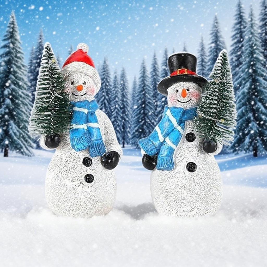 Двойные 4,8-дюймовые смоляные фигурки снеговиков с гирляндой из рождественской елки, рождественское украшение, комнатные декоративные украшения-снеговики