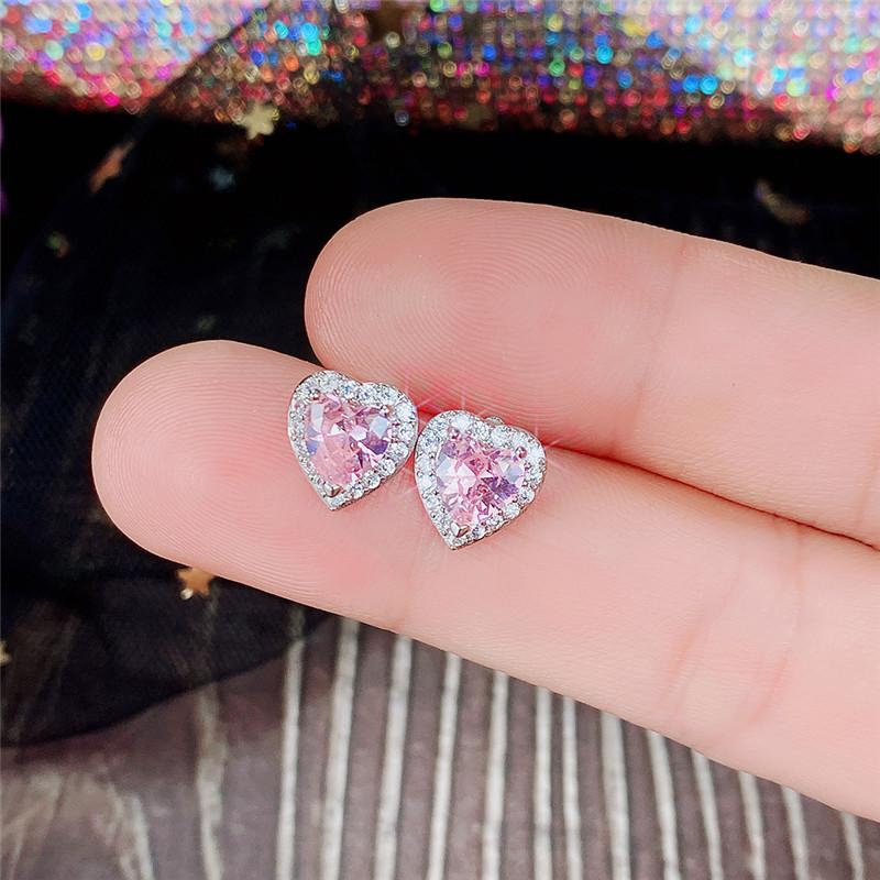 Huitan Серьги-пусеты в форме сердца с розовым кристаллом CZ для женщин, романтические аксессуары для ушей, серьги с любовью, изящный подарок на день рождения, модный циркон
