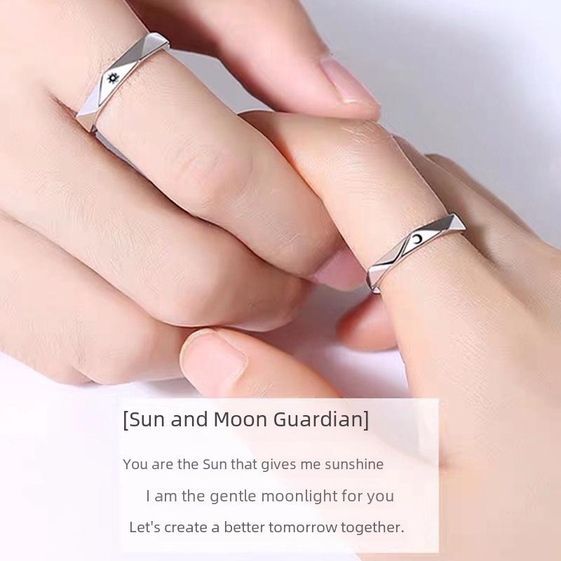 Парные кольца Runxin в форме ромба с изображением солнца и луны для отношений на расстоянии — регулируемые открытые кольца для мужчин и женщин