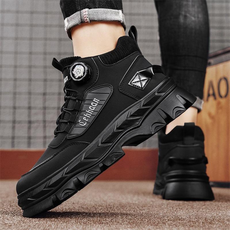 Men's shoes autumn and winter new men's high-top Martin shoes rotating buckle free lace-up outdoor hiking wear-resistant tooling shoes men
