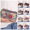 Waterproof Canvas Wallet Fabric Phone Purse Three Zippers Bags Retro Flower Coin Purse Ladies AVE