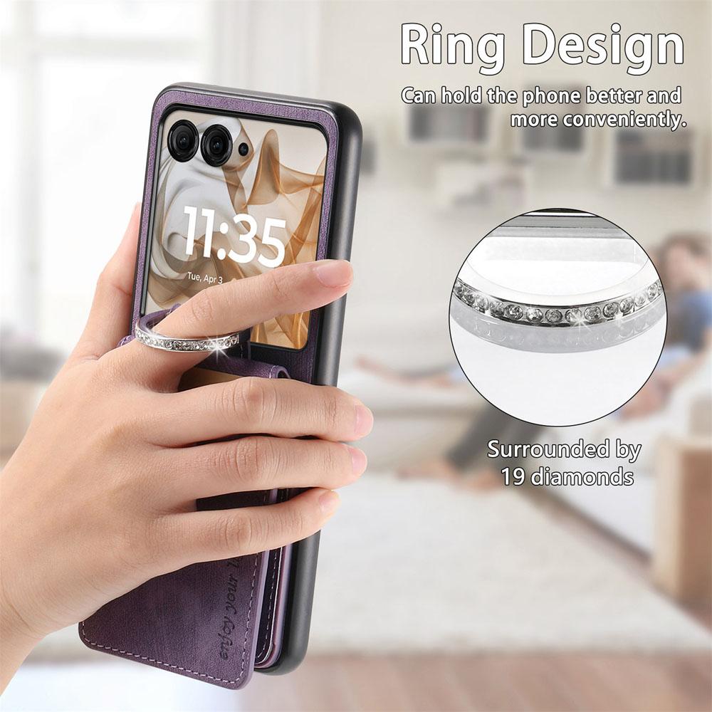 Кожаный Кошелек Чехол для Телефона Для Motorola Moto Razr 60 50 40 Ultra Держатель для Карт Защитное Алмазное Кольцо Ударопрочный Чехол
