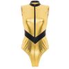 Women Halloween Astronaut Cosplay Costumes Shiny Metallic Zipper Sleeveless Bodysuit Catsuits