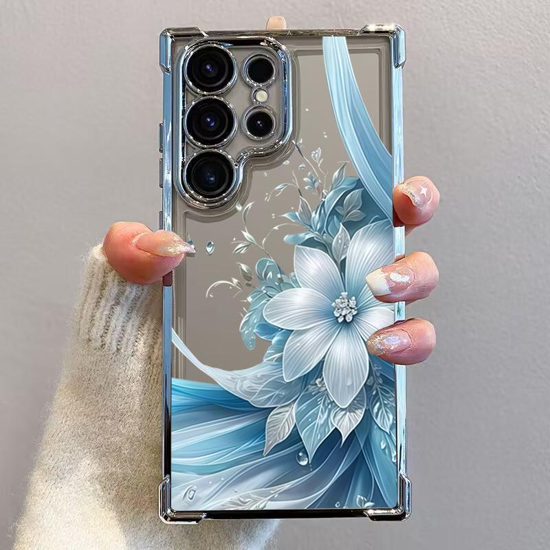 Прозрачный чехол-подушка с голубой лилией для Samsung Galaxy A36 A55 A54 A53 A52 A35 A34 S22 S23 S24 FE Plus S25 Ultra 5G