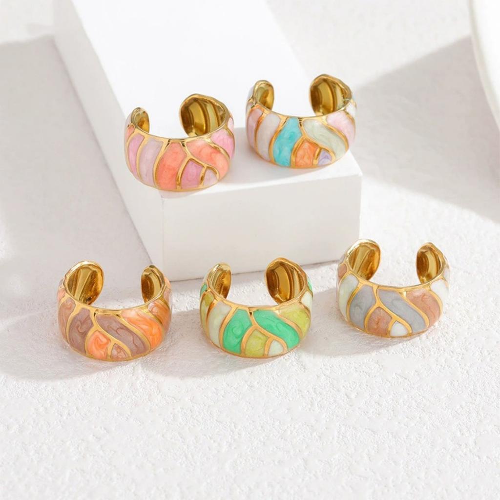 Женский Подарок Геометрические Эмалированные Открытые Кольца Позолота 18K Нержавеющая Сталь 304 Стиль Ins Стильные Ювелирные Изделия, 17 мм(Размер США 6,5)
