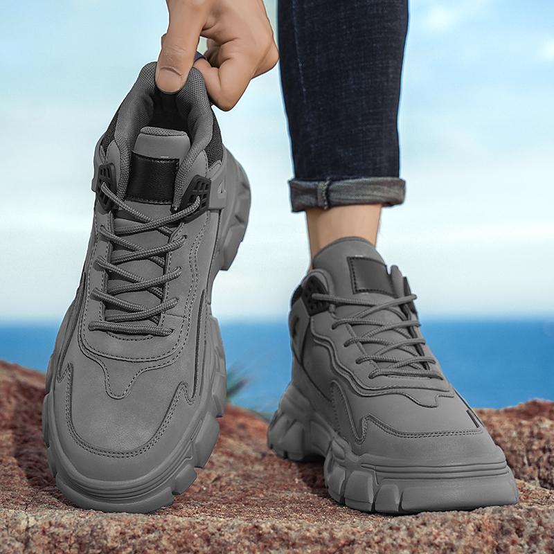 Trend Men's Autumn Mountaineering New Motorcycle Boots Outdoor Thick Soled Wear-resistant Lace Up Work Casual Sneakers Shoes