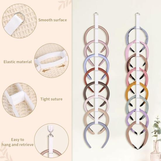 Girl Headband Holder Organizer 24-Slot Hanging Hairband Storage Rack High-Density Elastic Hair Hoop Display Stand