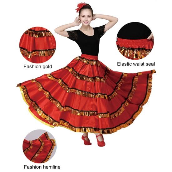 Женская макси-юбка с вышивкой многослойного торта, черная юбка 360, красная эластичная талия с цветными блоками, большая юбка