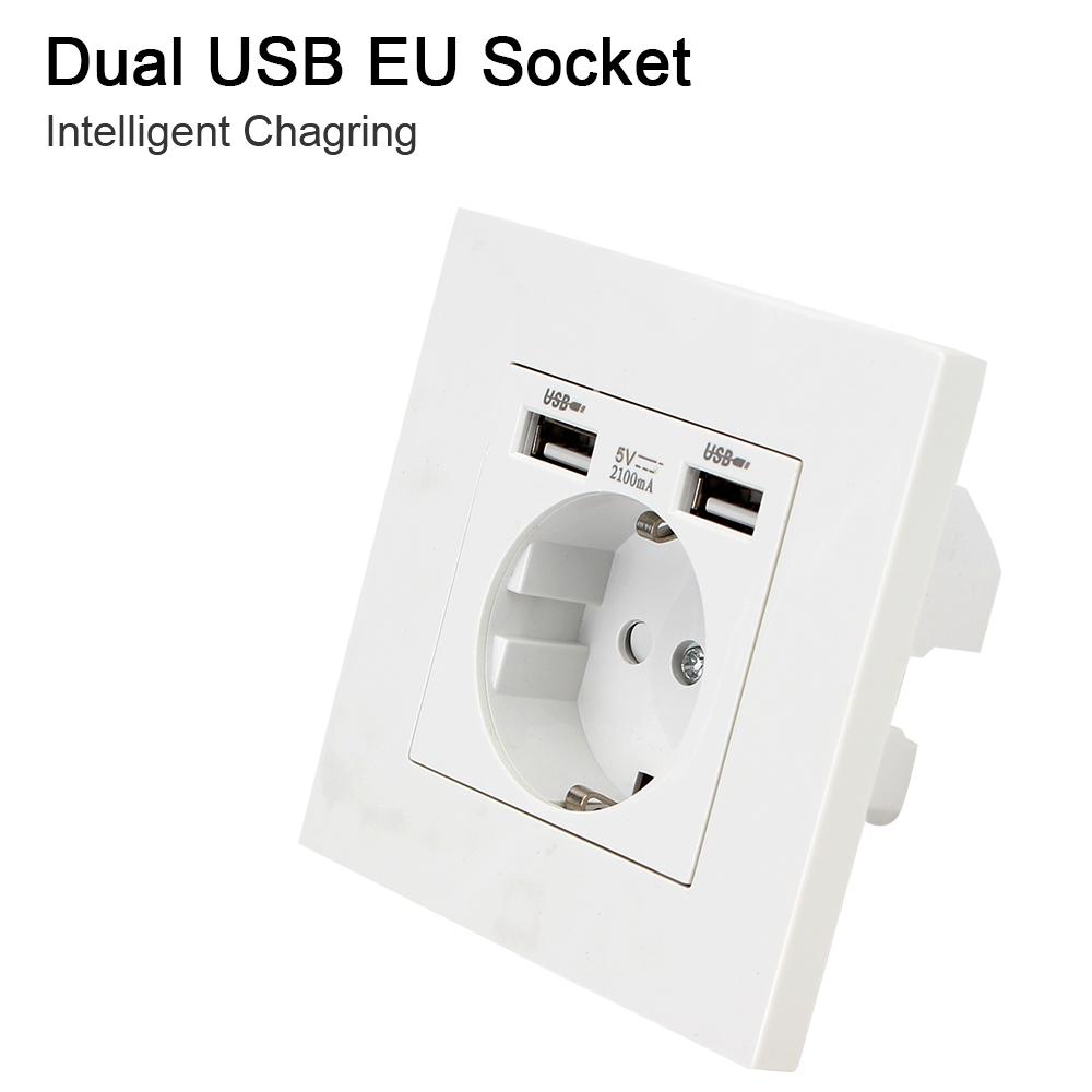 110-250 В настенная USB-розетка для ПК, домашняя розетка, 16 А, розетки с заземлением, стандартная розетка ЕС, электрическая розетка с портом USB для зарядки 5 В 2,1 А