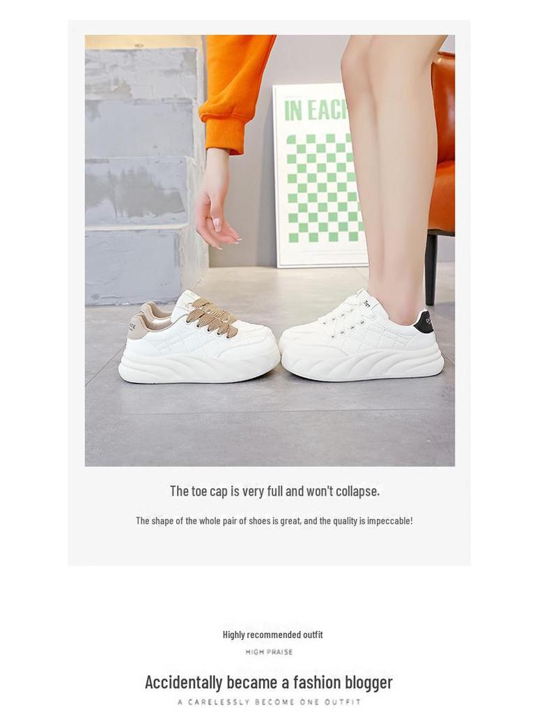 Spring 2025 Women's Sneakers: Versatile, Casual Korean Style Flat Sports Shoes In White A02