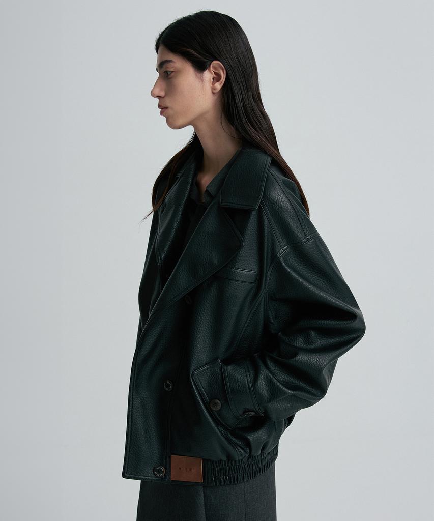 RE RHEE Oversized Leather Bomber Jacket Black