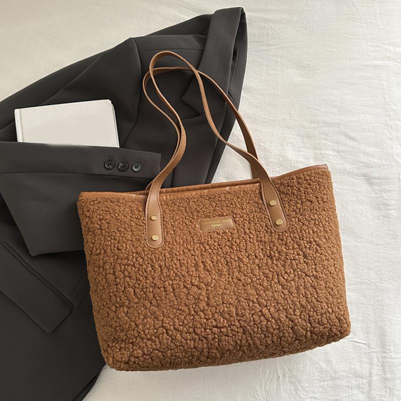 Мягкая сумка большой емкости осень-зима женская сумка из овечьей шерсти сумка-тоут на молнии повседневная сумка для покупок дорожная сумка-тоут