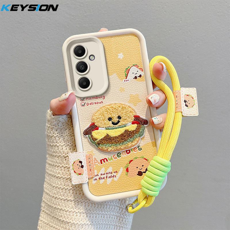 KEYSION Мультяшный Милый Плюшевый Вышитый Чехол для Samsung A05S A04S A13 5G со Шнурком Противоударный Чехол для Телефона для Galaxy S23 FE 5G