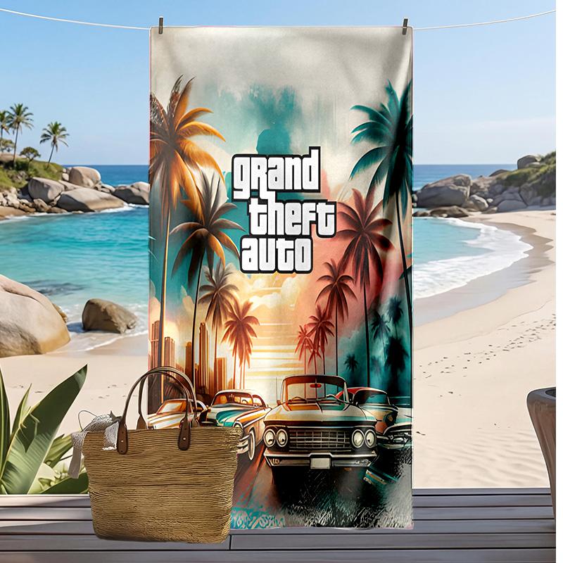 Быстросохнущее пляжное полотенце с принтом GTA, супервпитывающее, мягкое, легкое, банное полотенце для бассейна, летних путешествий
