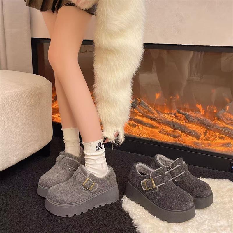 Теплые хлопковые туфли Birkenstocks на толстой подошве, шерстяные, из бархата, для осени и зимы, с небольшим увеличением роста, повседневные хлопковые туфли