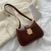 Ladies Trendy Vintage Underarm Bag Solid Color PU Leather Shoulder Bags Fashion Simple Handbag Female Purse
